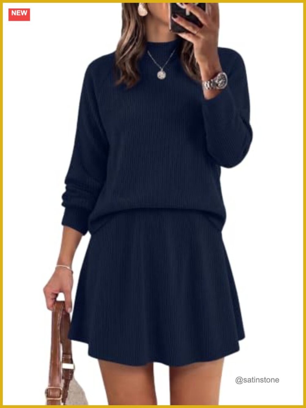 WIHOLL Women's 2 Piece Skirt Set Mock Neck Sweater Mini Skirt